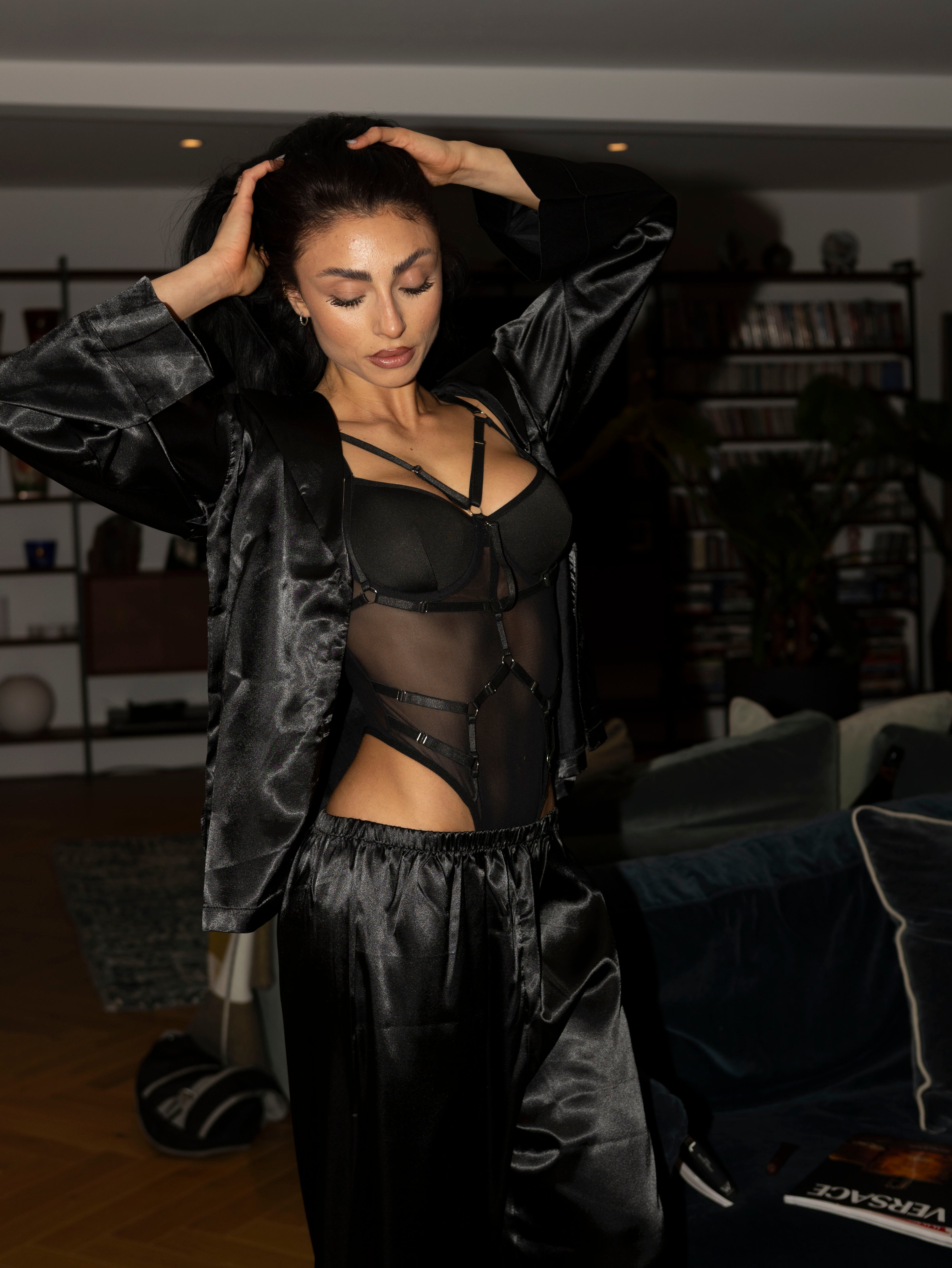 Pyjama satiné noir — Collection NATEA Pijama