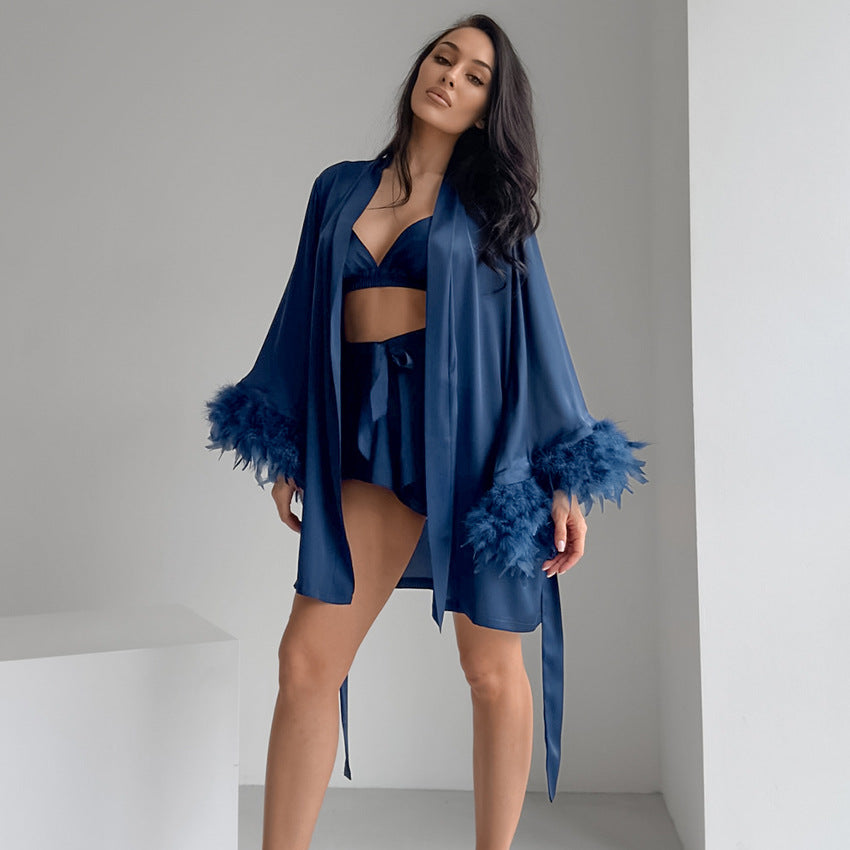 Pyjama satiné bleu nuit — Collection NATEA Pijama