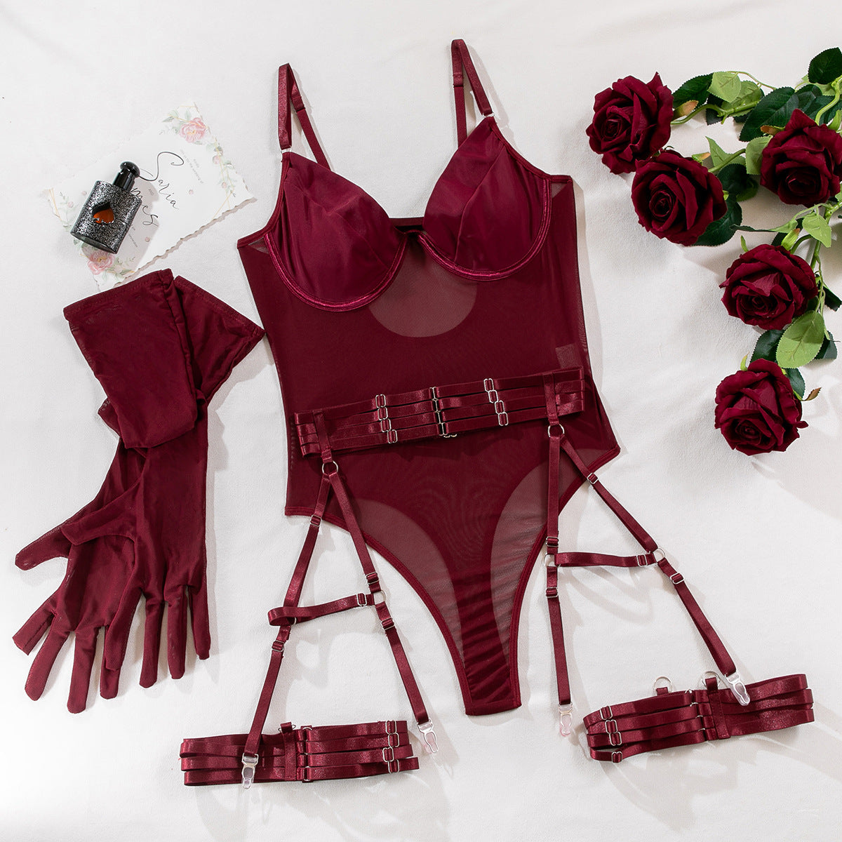 NATEA Prestige — Body bordeaux en tulle et satin, élégance et sensualité