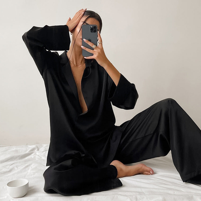 Pyjama satiné noir — Collection NATEA Pijama