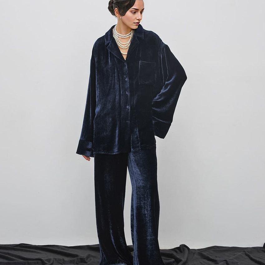 Pyjama en velours bleu nuit – Collection NATEA Pijama