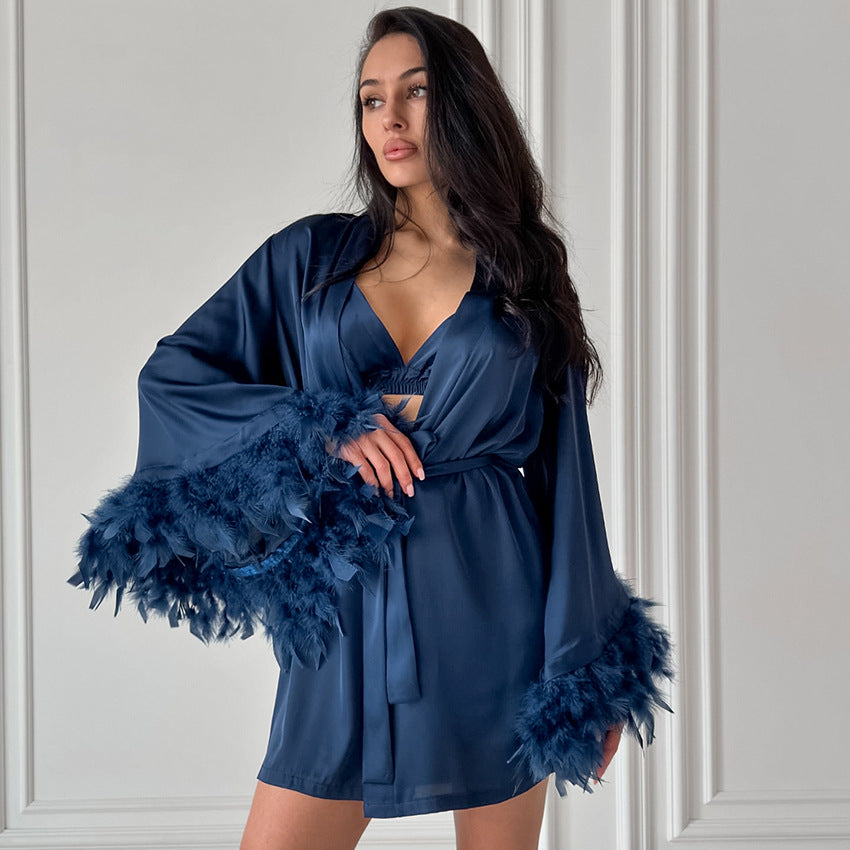 Pyjama satiné bleu nuit — Collection NATEA Pijama
