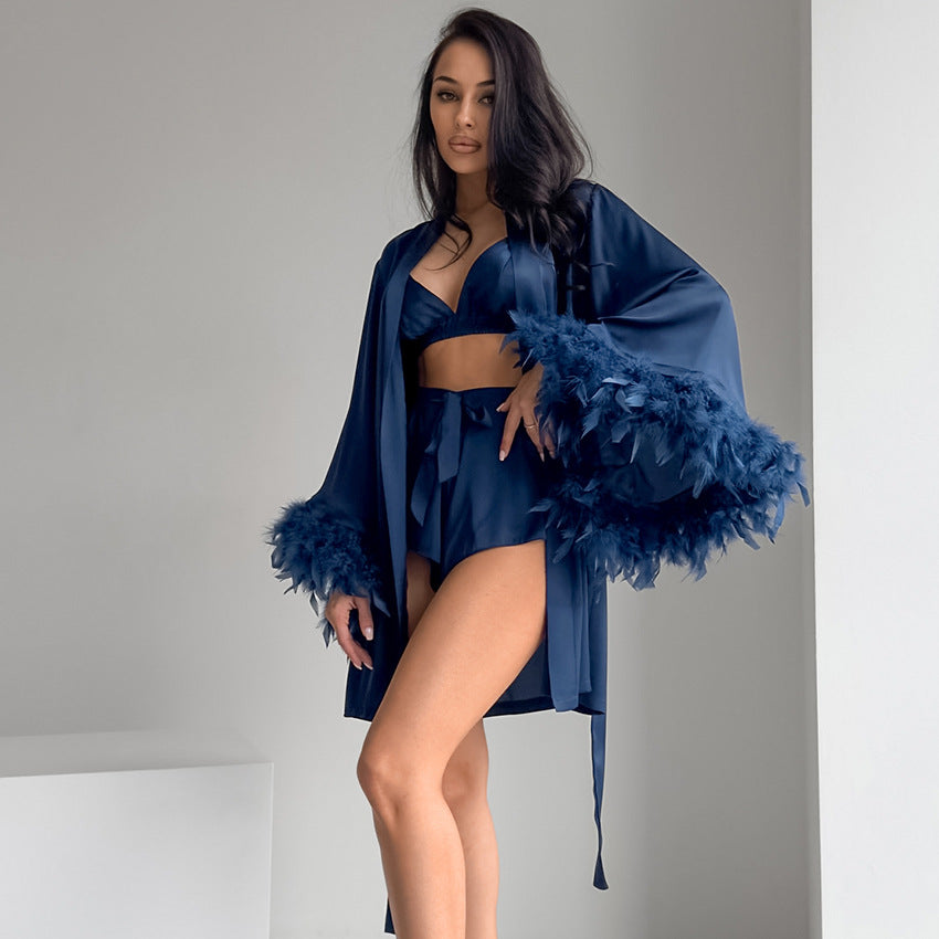 Pyjama satiné bleu nuit — Collection NATEA Pijama