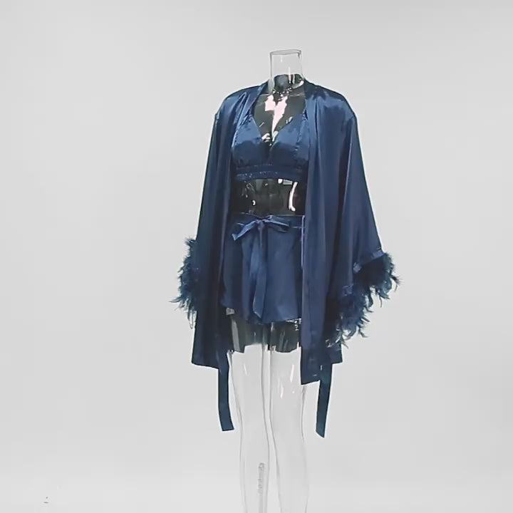 Pyjama satiné bleu nuit — Collection NATEA Pijama